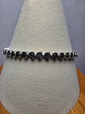 7" 3.7mm 1.0ctw Natural Black Diamond Tennis Bracelet 925 Sterling Silver